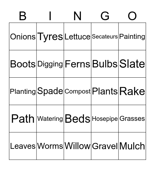 Garden Bingo Card
