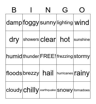 Weather Bingo Card
