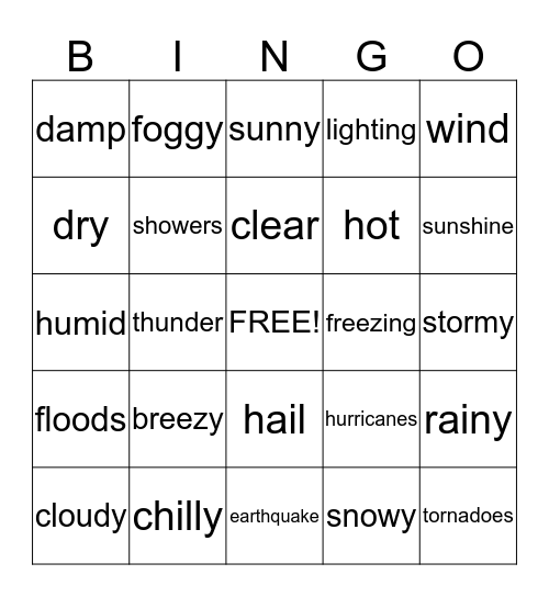 Weather Bingo Card