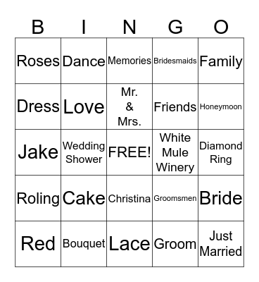 Christina's Getting Married! Bingo Card