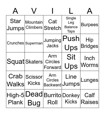 Fitness Bingo Card