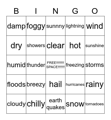 weather bingo Card
