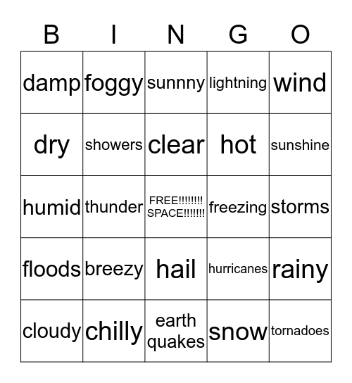 weather bingo Card