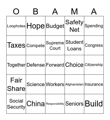 Presidential Debate Bingo 2 Bingo Card
