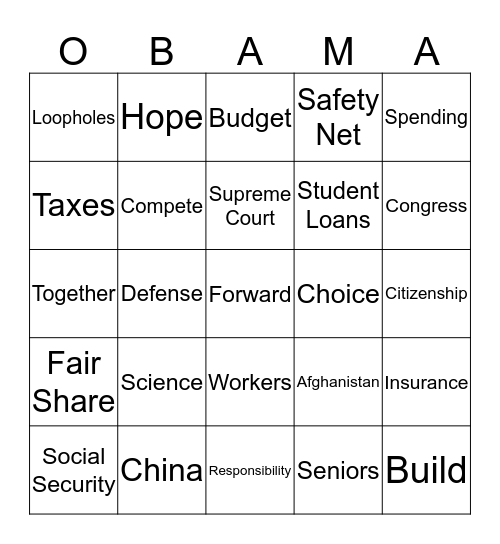 Presidential Debate Bingo 2 Bingo Card