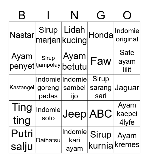 Untitled Bingo Card