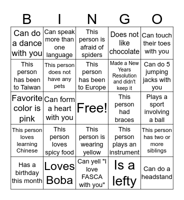 FASCA Icebreaker Bingo Card