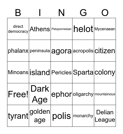 Greek Review Bingo Card