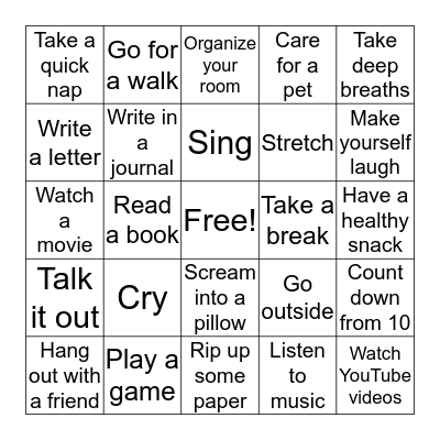 Coping Skills Bingo!  Bingo Card