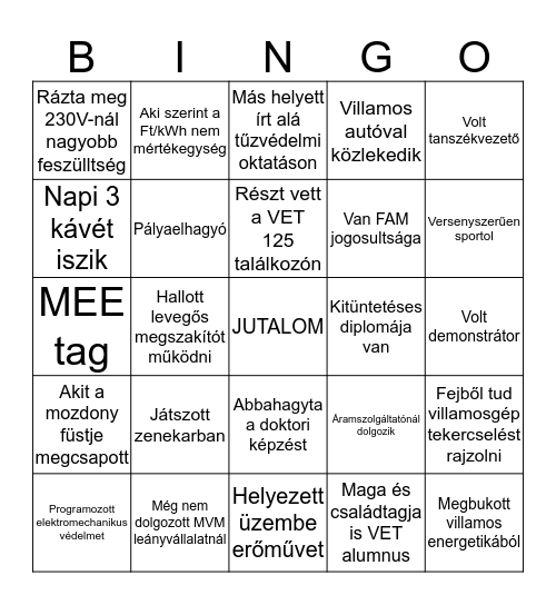 NÉV: Bingo Card
