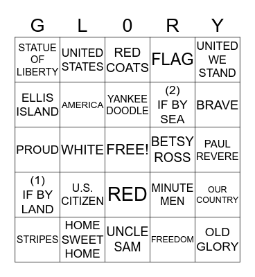 PATRIOTIC Bingo Card
