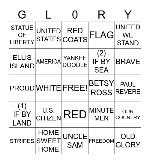 PATRIOTIC Bingo Card