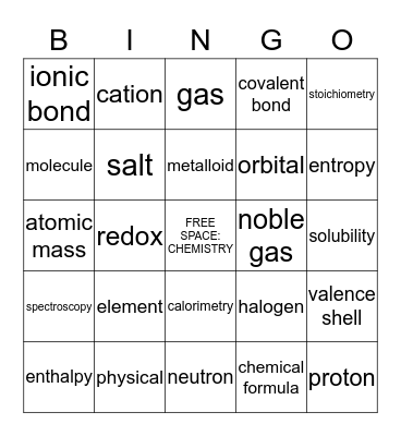 CHEMISTRY Bingo Card