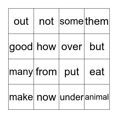 2G Power Word Bingo - Lists 1 & 2 Bingo Card