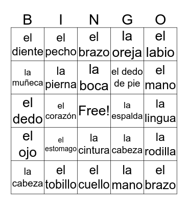 Cuerpo Bingo Card