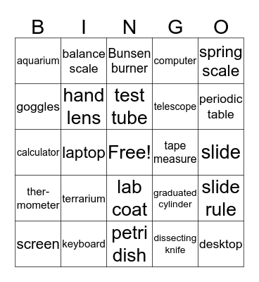 Scentific Equipment Bingo Card