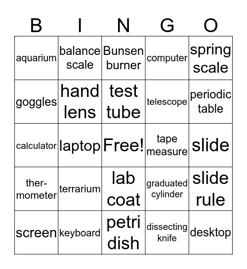 Scentific Equipment Bingo Card