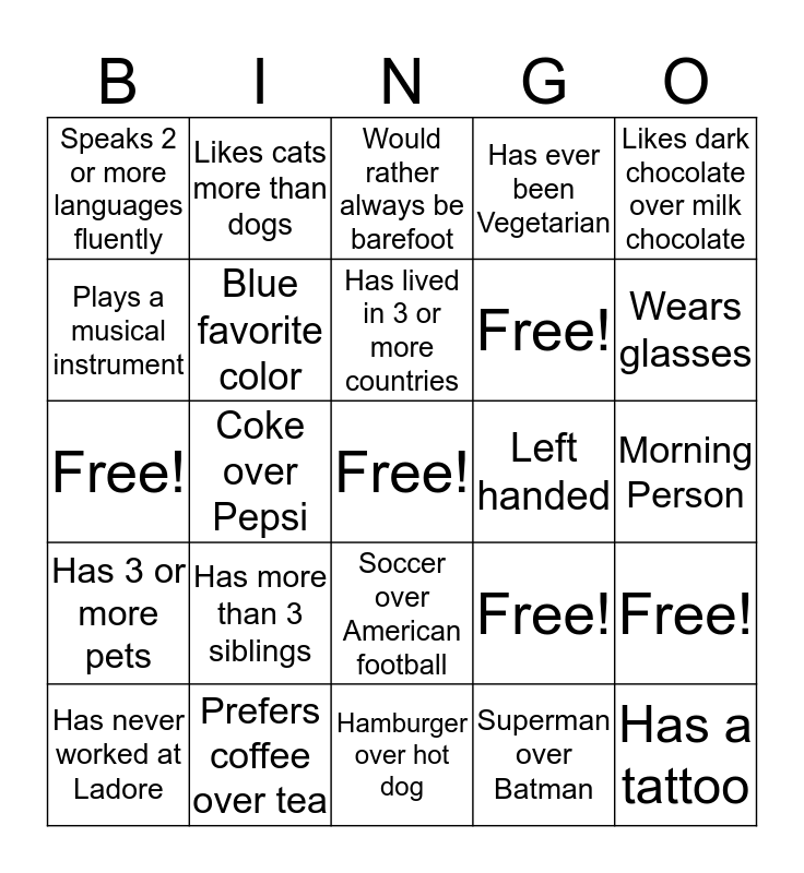 Mohawk Bingo Card