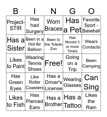 Getting to Know You Bingo Card