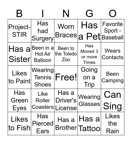 Getting to Know You Bingo Card