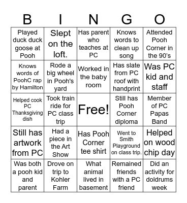 Pooh Corner  Bingo Card