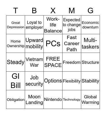 Generational Bingo! Bingo Card