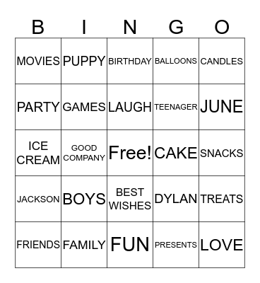 DYLAN'S THIRTEEN  Bingo Card