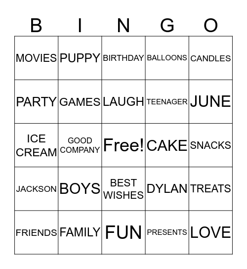 DYLAN'S THIRTEEN  Bingo Card