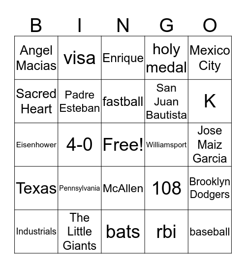 The Perfect Game  Bingo Card
