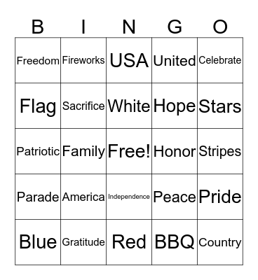 Patriotic Bingo Card