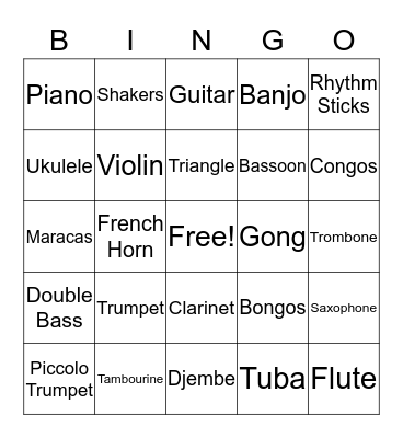 Music Instruments Bingo Card