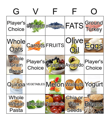 HEALTHY CHOICES Bingo Card