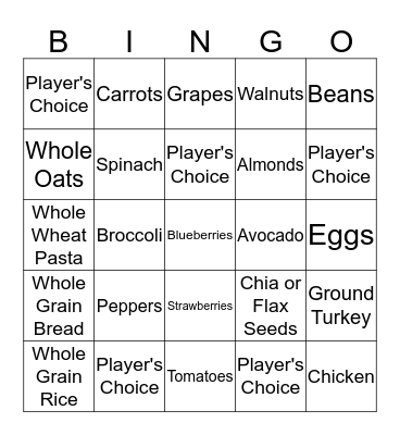 HEALTHY CHOICES Bingo Card