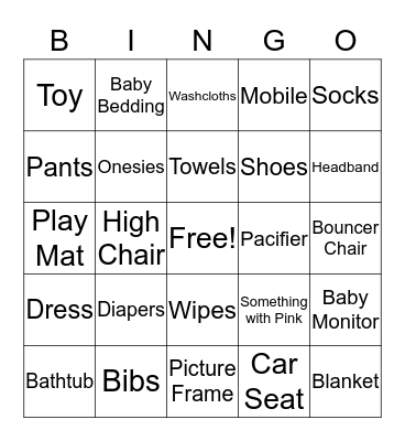 Karina's Baby Shower Bingo Card