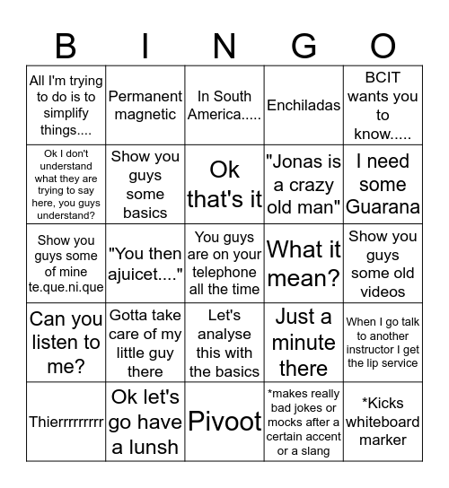jOnAs bingo Card
