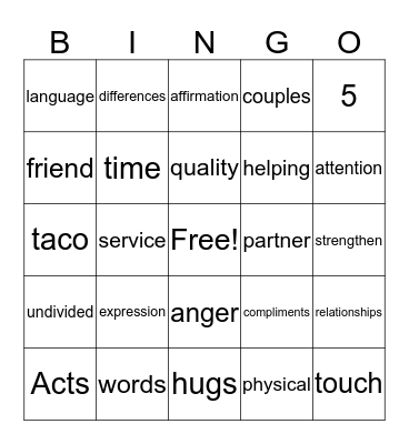 5 love languages Bingo Card