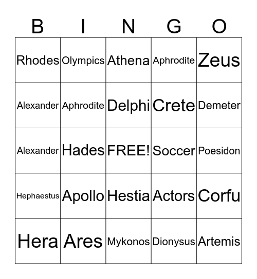 GREECE Bingo Card