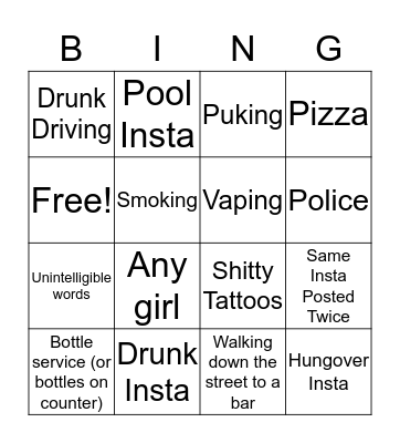 Donalds Weekend Instagram Bingo Card