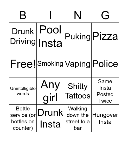 Donalds Weekend Instagram Bingo Card