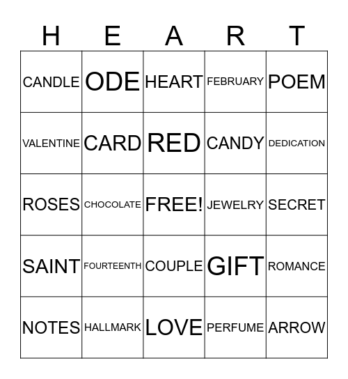 VALENTINE BINGO Card