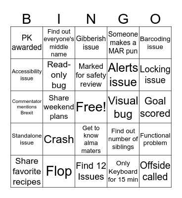 MAR BASH FUN TIMES AND ALSO SOCCER Bingo Card
