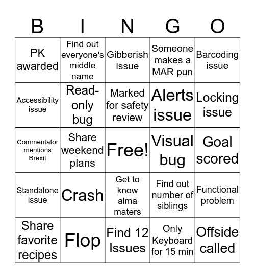 MAR BASH FUN TIMES AND ALSO SOCCER Bingo Card