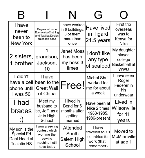 ALL ABOUT DANA....and then some! Bingo Card