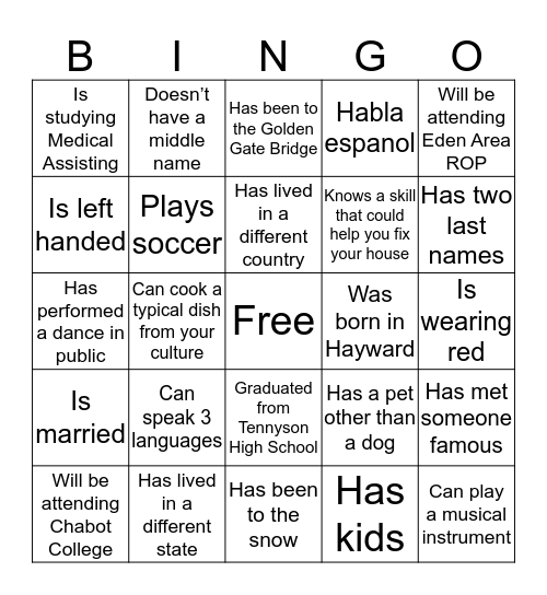 Koshland Opportunity Scholarship Luncheon Bingo Card