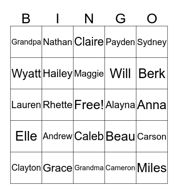 Eborn Family Bingo Card