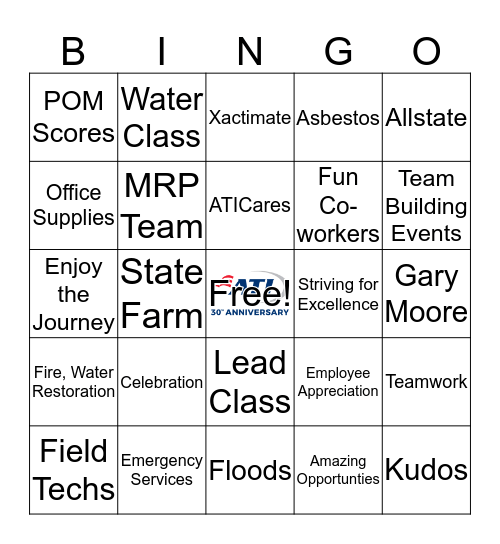 Chicago ATI Bingo Card