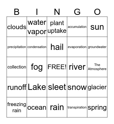 Water Cycle Bingo Card
