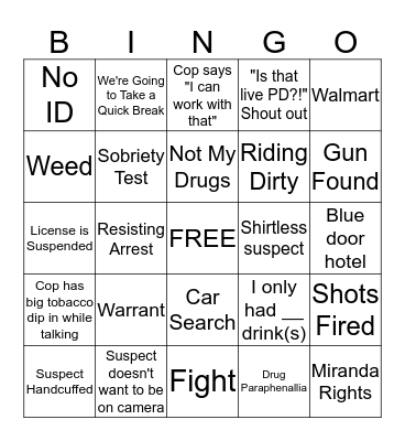 Live PD Bingo Card