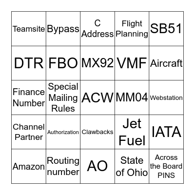 Fleet Bingo - Round 1 or 4 Bingo Card