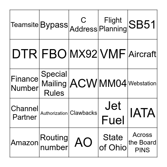Fleet Bingo - Round 1 or 4 Bingo Card